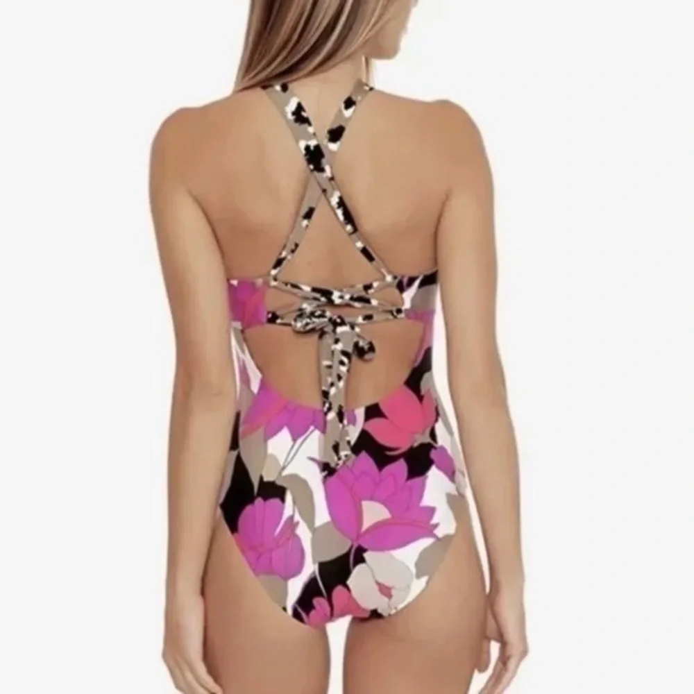 Trina Turk Reversible Lynx High Neck‎ Maillot One Piece Swimsuit